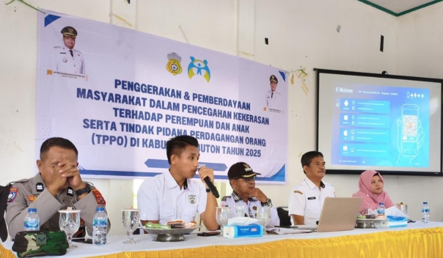 Pelaksanaan Kegiatan Penggerakan dan Pemberdayaan Masyarakat dalam Pencegahan Kekerasan terhadap Perempuan dan Anak serta TPPO tahun 2025, di Kantor Desa Bungi, Kecamatan Wolowa, Kabupaten Buton, Rabu (9/7/2025). 